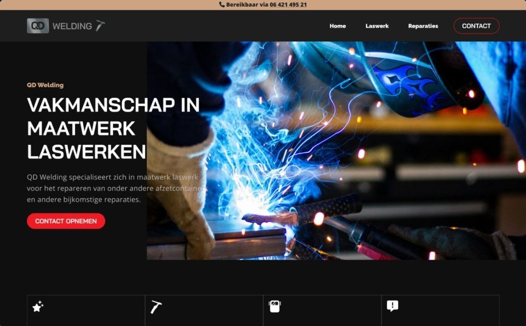 Screenshot van de website van QD Welding
