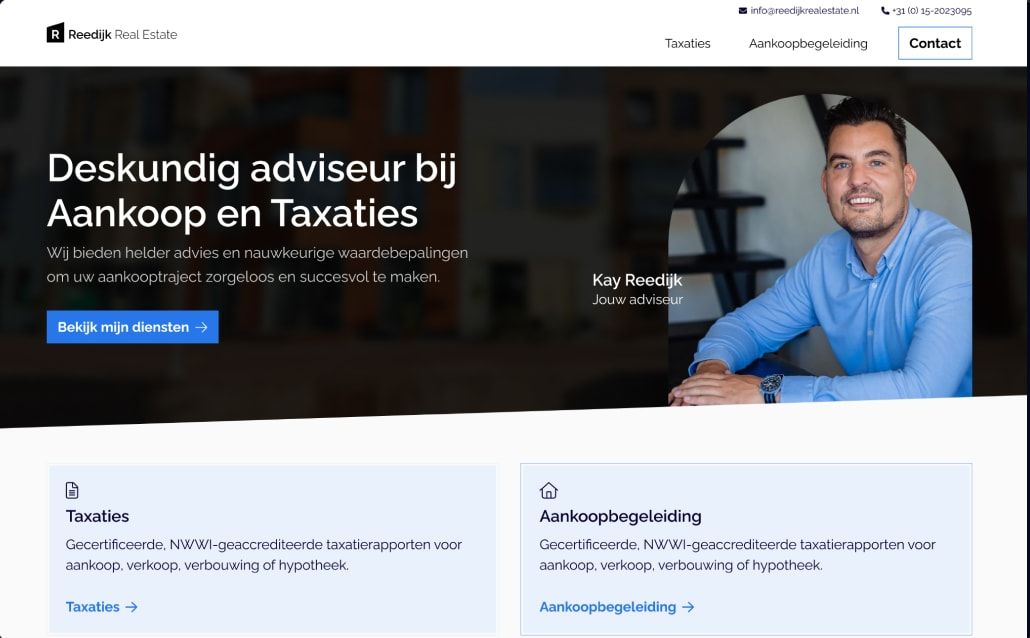 Screenshot van de website van Reedijk Real Estate