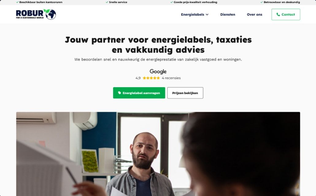 Screenshot van de website van Robur