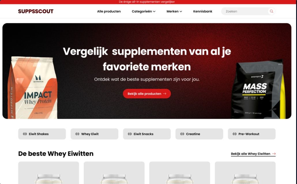Screenshot van de website van Suppsscout