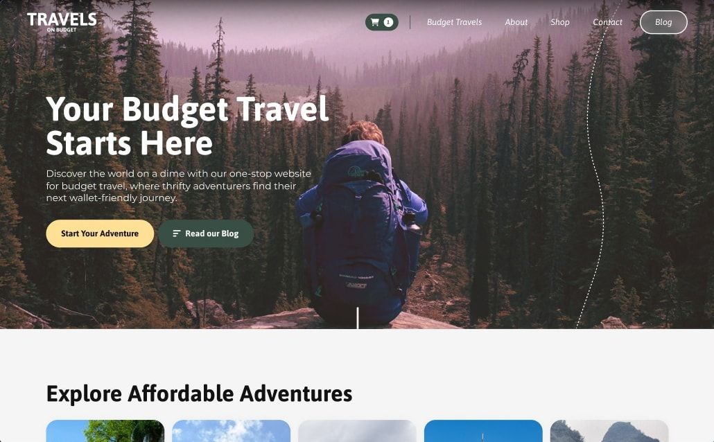 Screenshot van de website van Travels on Budget